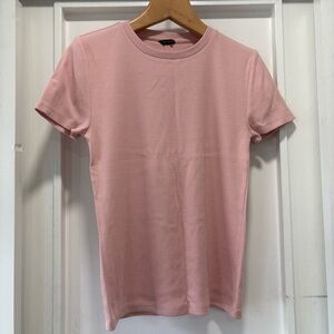 Ann Taylor Soft Pink Crew Neck Short Sleeve Rib Knit T-Shirt Top Size Medium